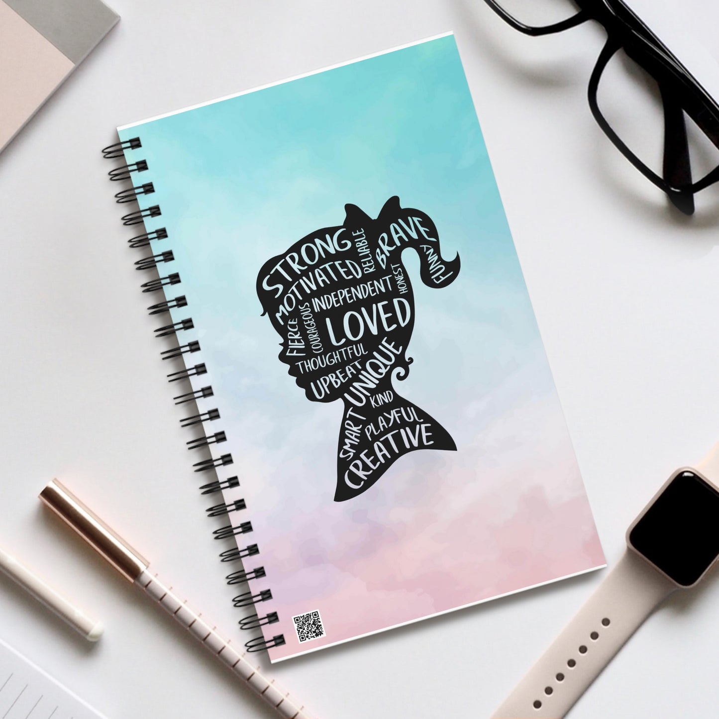 Strong, Independent, Unique Pink/Blue Spiral Notebook