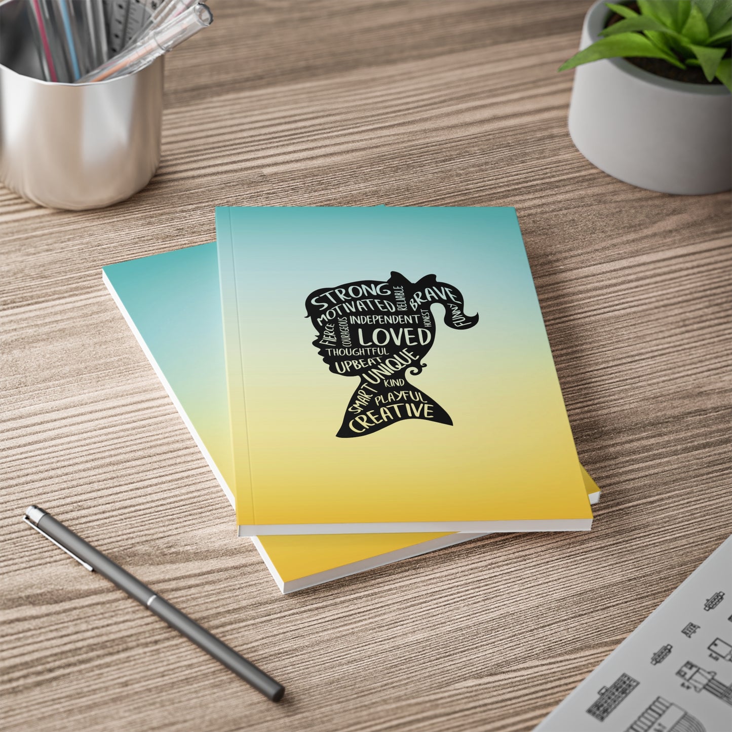 Strong, Independent, Unique Yellow/Blue Paperback Journal