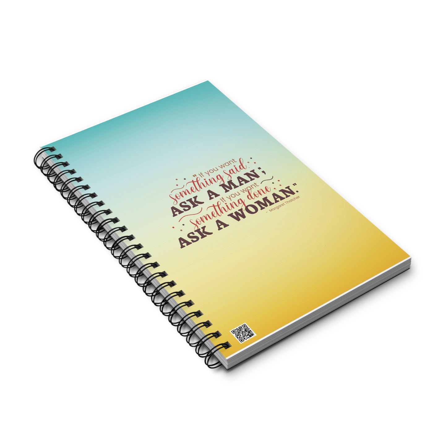 Ask A Woman Yellow/Blue Spiral Notebook