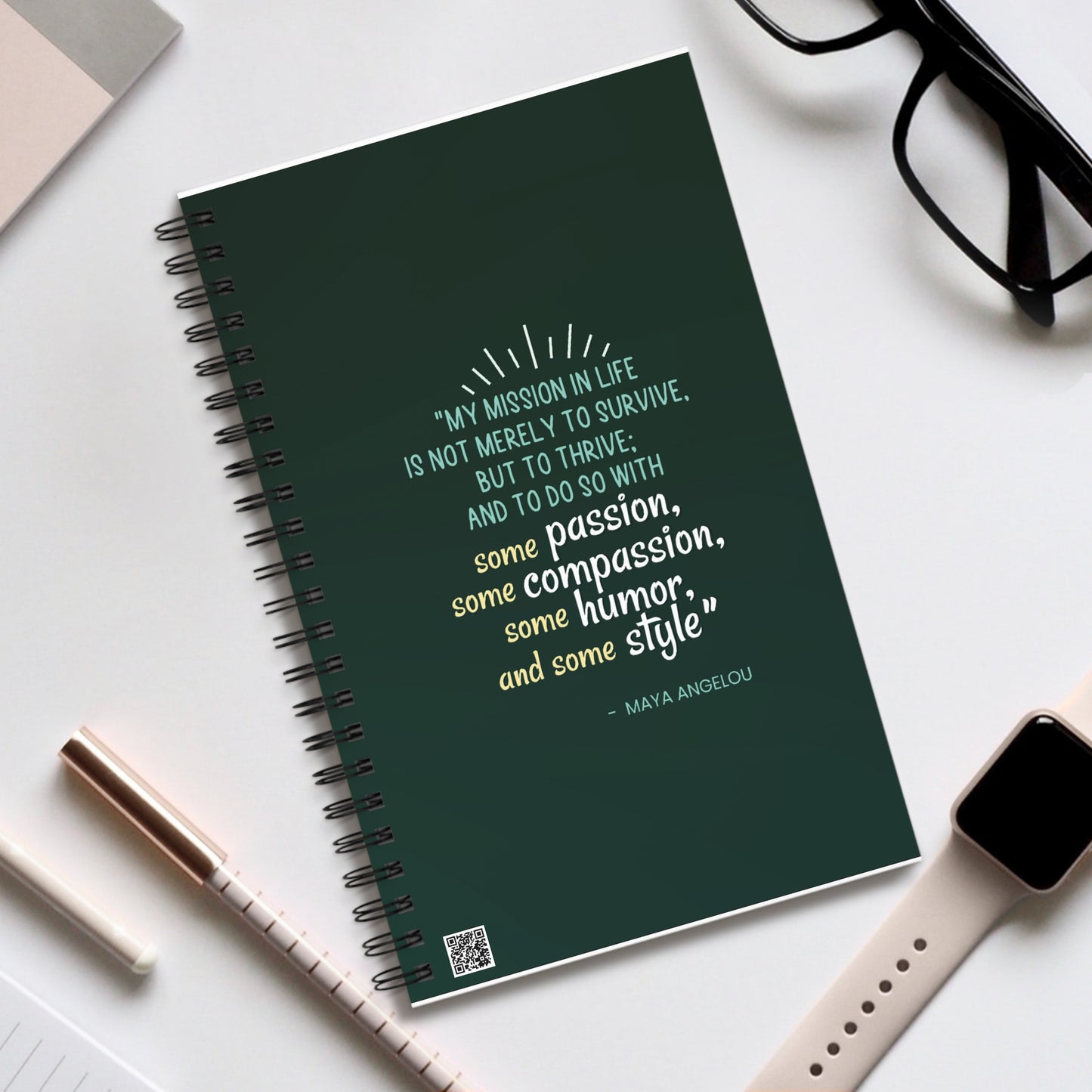 Passion, Compassion, Style and Humor Emerald Spiral Notebook