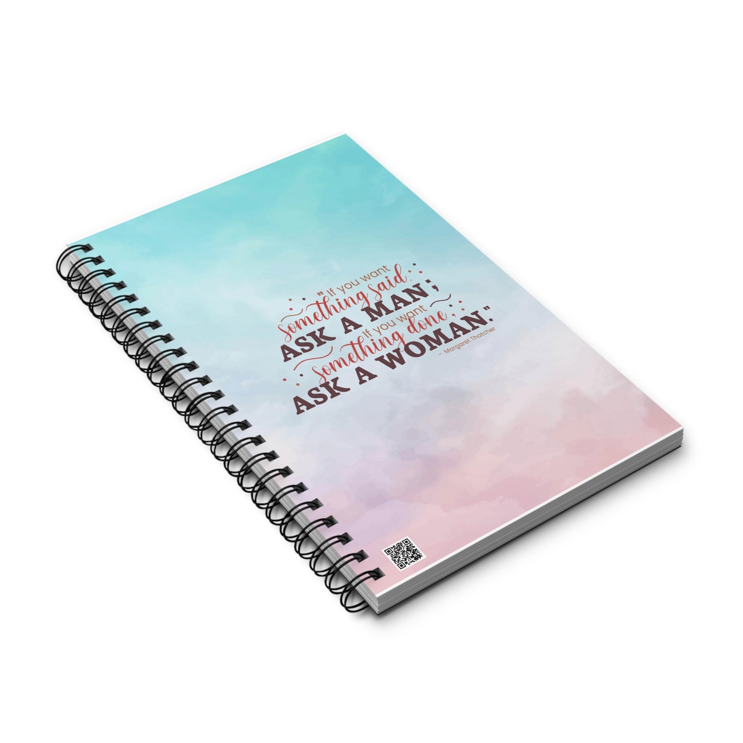 Ask A Woman Pink/Blue Spiral Notebook