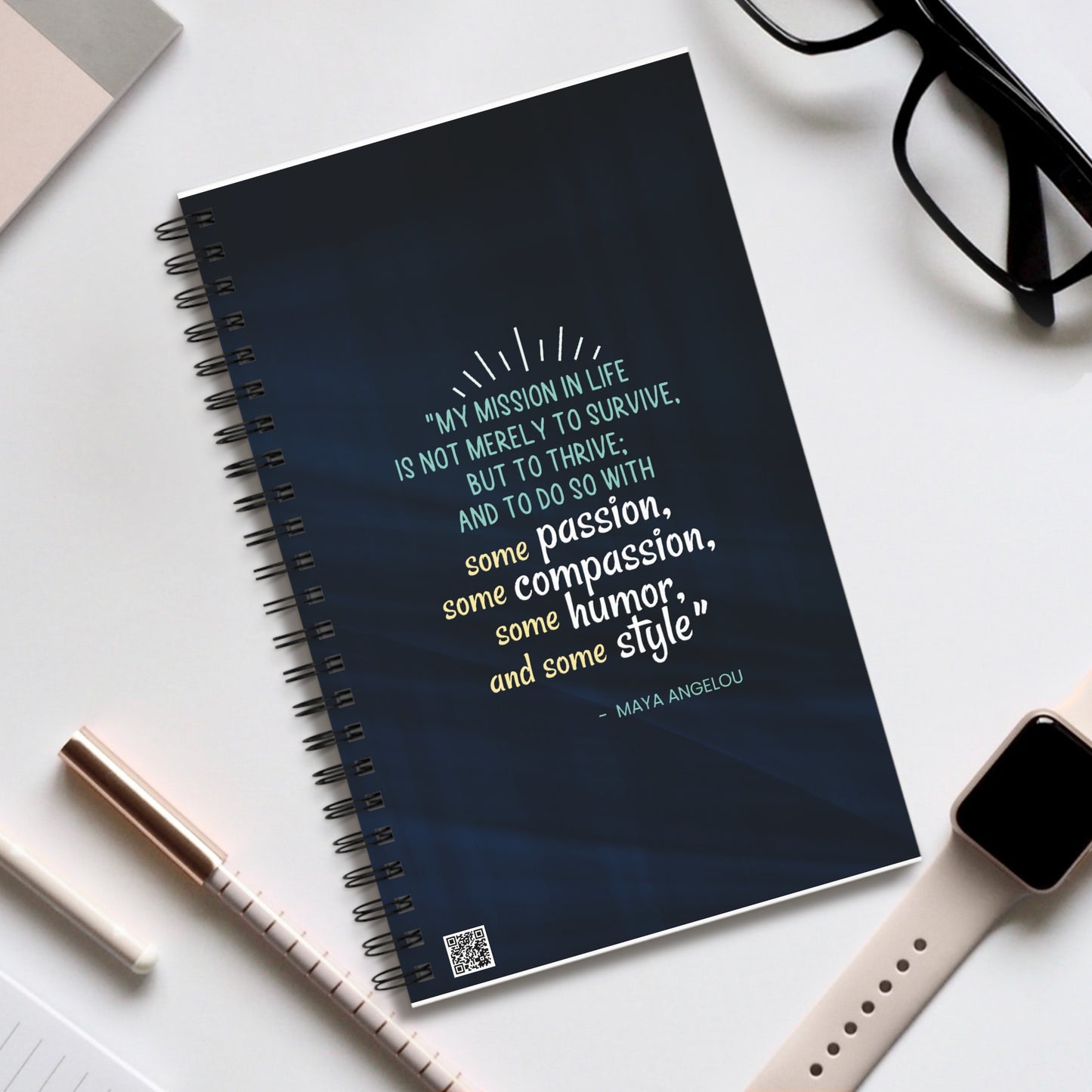 Passion, Compassion, Style and Humor Blue Spiral Notebook