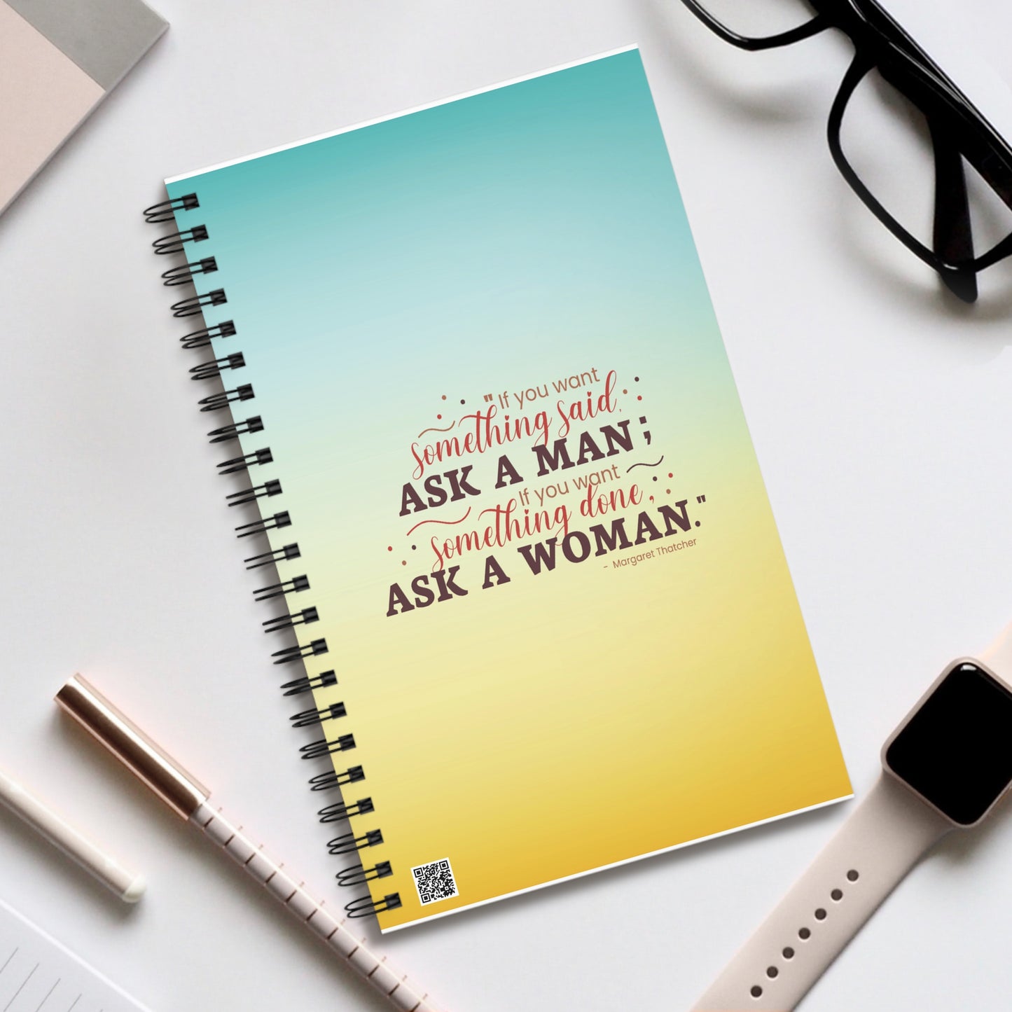 Ask A Woman Yellow/Blue Spiral Notebook