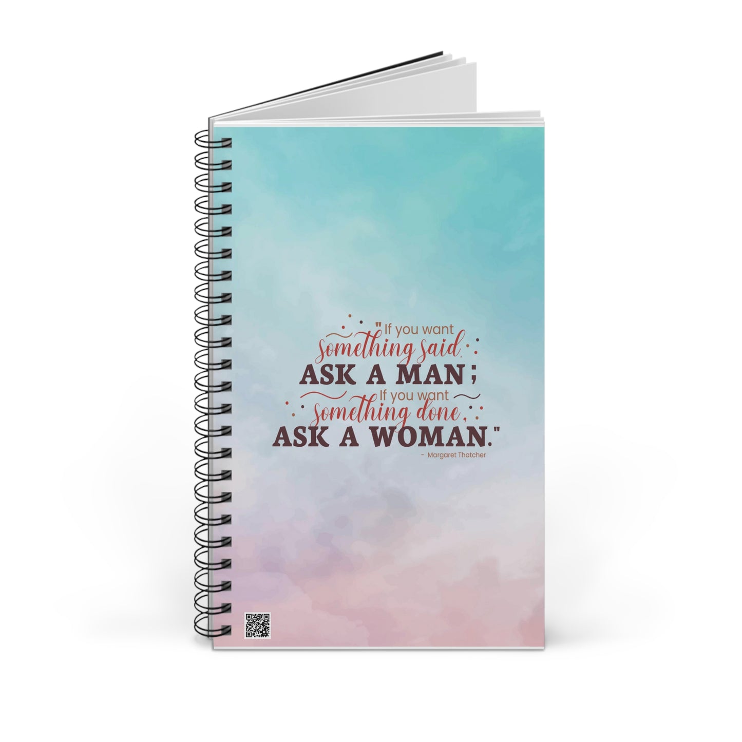 Ask A Woman Pink/Blue Spiral Notebook